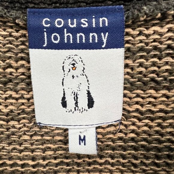 Cousin Johnny Zip Cardigan Womens M Tan Green Cotton Knit Sweater Cozy Granola - Picture 12 of 14
